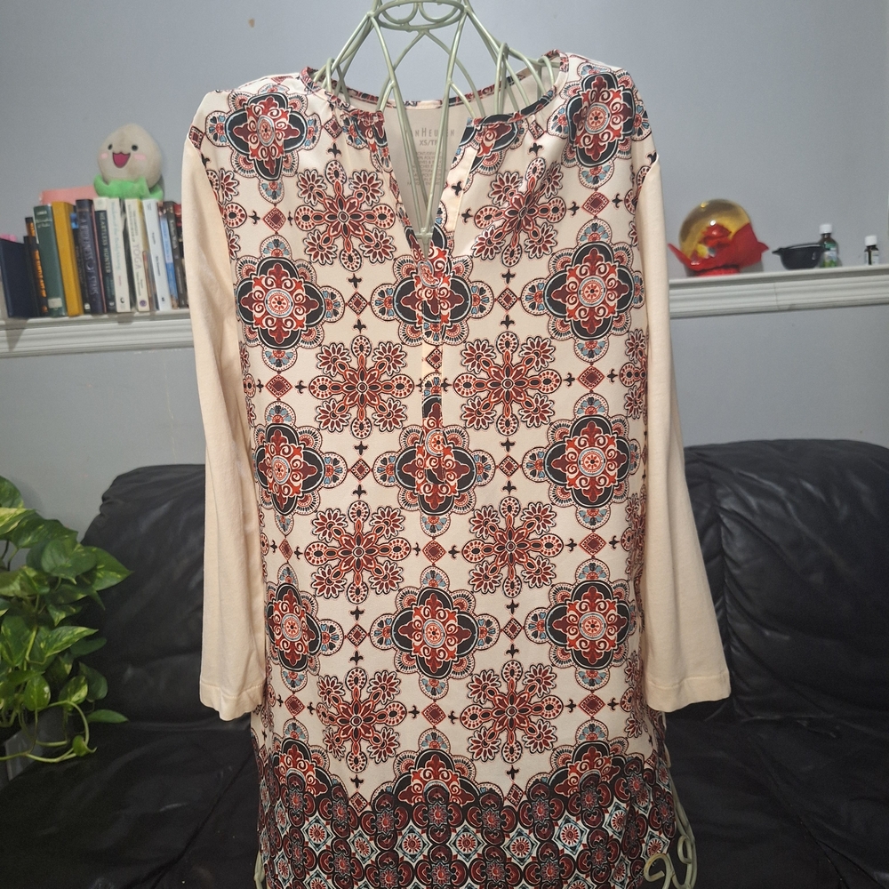 Van Heusen Beige and Black Floral Tunic